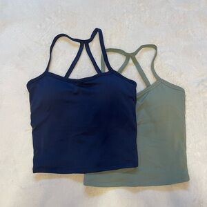Women's Strappy Tank Top - Navy Blue and Sage Green Set of 2